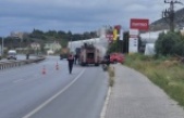 Alanya’da akaryakıt tankeri teker kısmından alev aldı